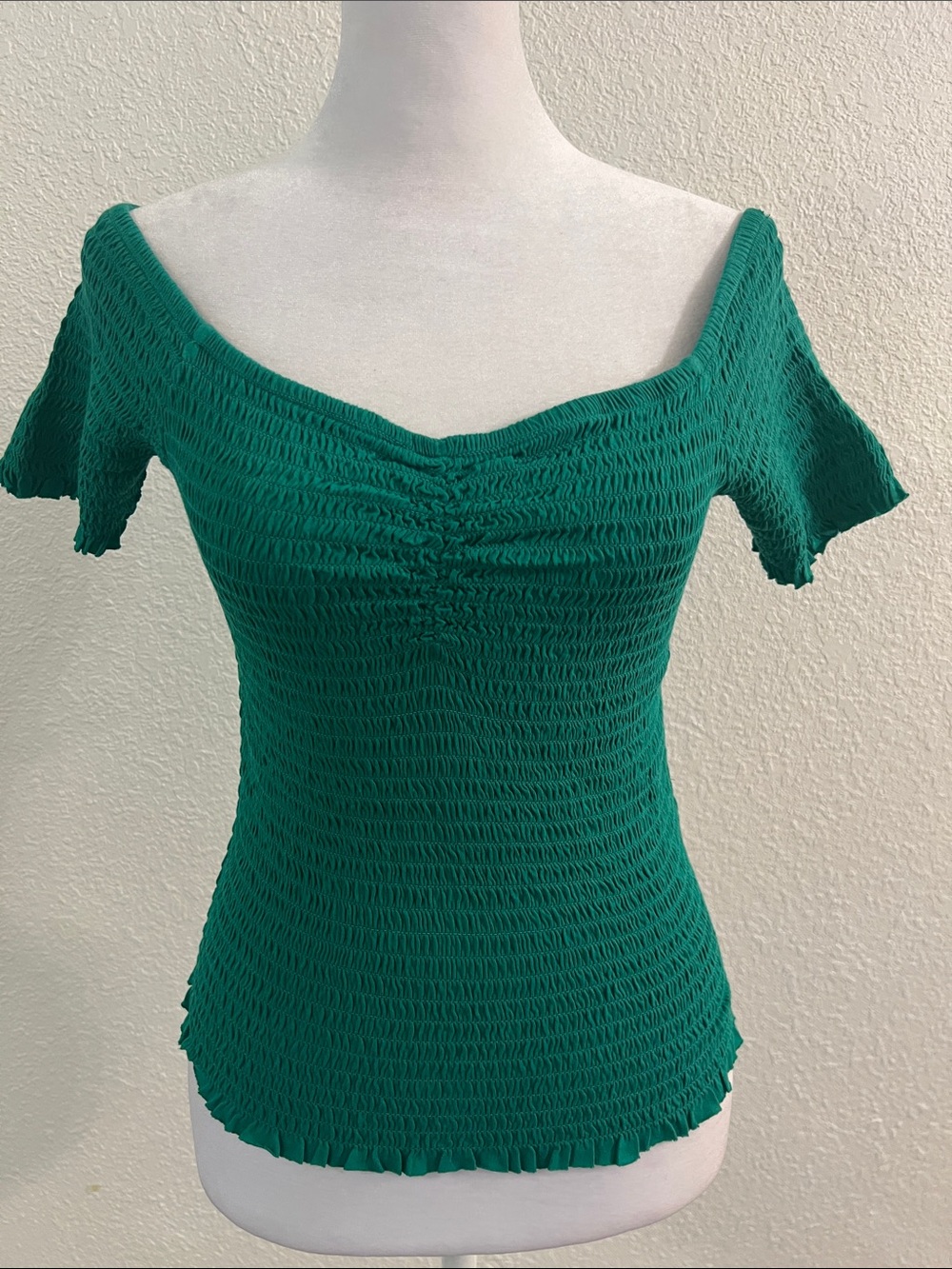 Abound Green Smocked Off-Shoulder Top